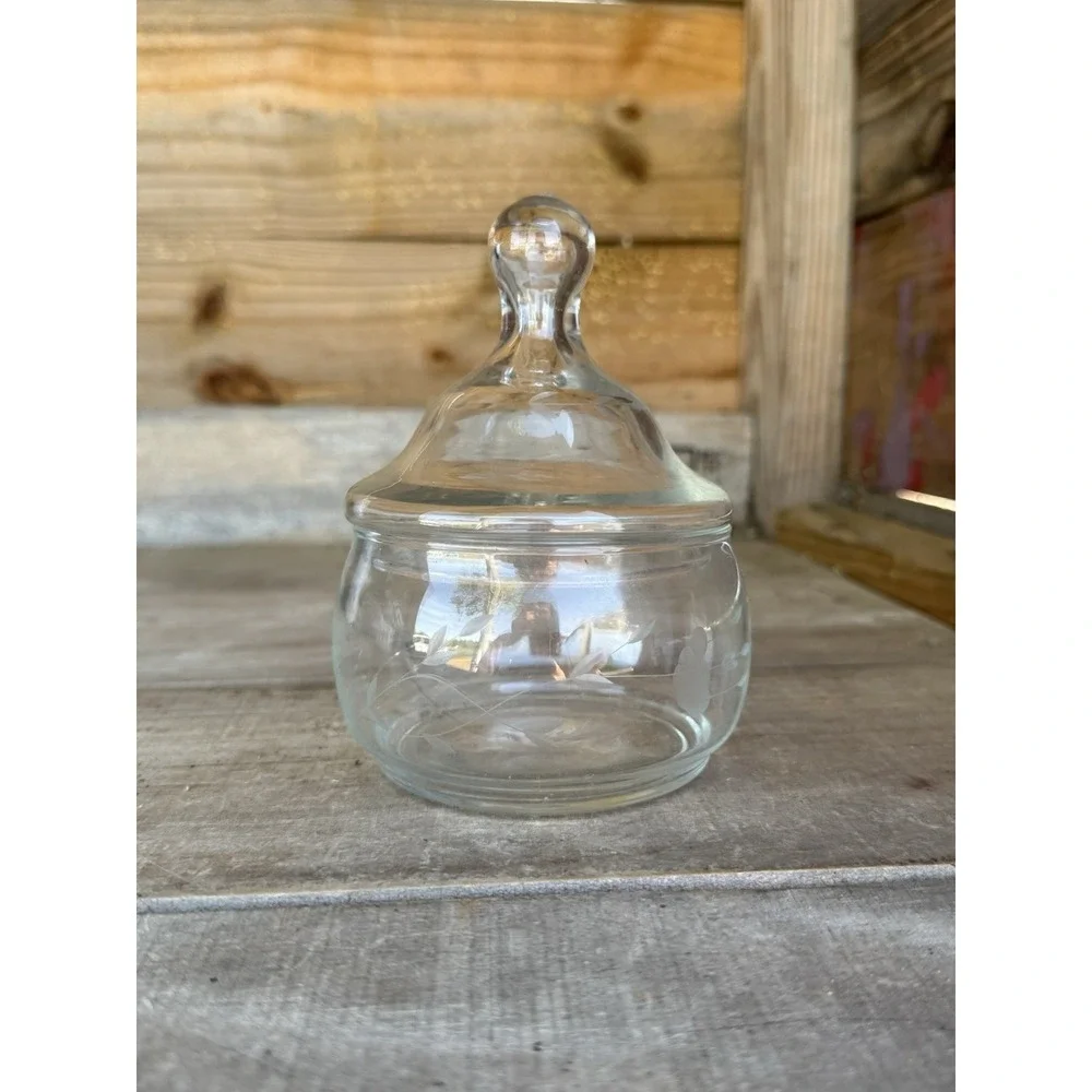 Vintage Princess House Heritage Etched Floral Apothercary‎ Jars Candy Dish